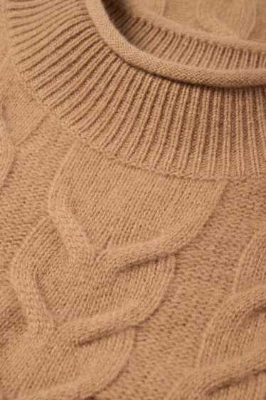 Donna - Maglione con cashmere - maniche corte - misto lana - marrone chiaro