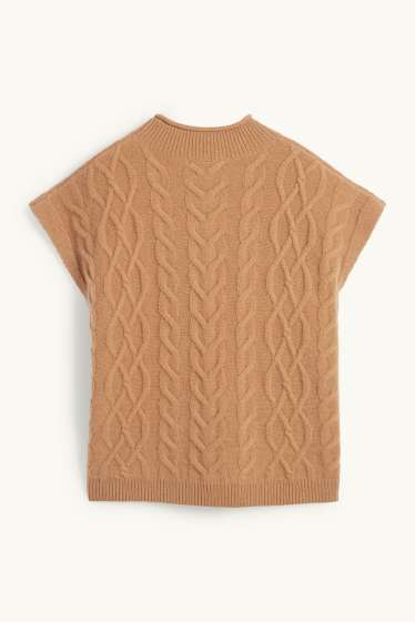 Donna - Maglione con cashmere - maniche corte - misto lana - marrone chiaro