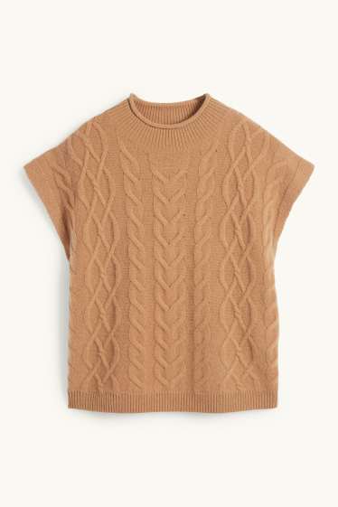 Donna - Maglione con cashmere - maniche corte - misto lana - marrone chiaro