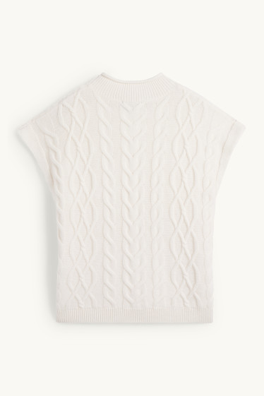 Femmes - Pull en maille en cachemire mélangé - manches courtes - laine mélangée - blanc crème