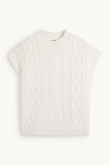 Femmes - Pull en maille en cachemire mélangé - manches courtes - laine mélangée - blanc crème