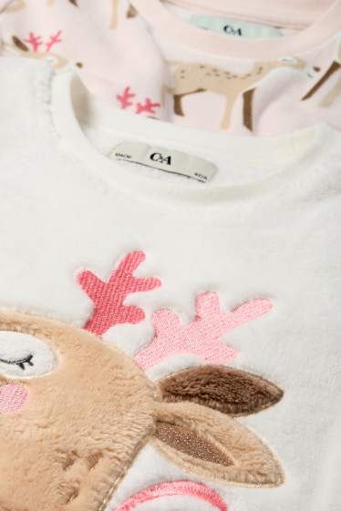 Enfants filles - Lot de 2 - cerf - pyjama d’hiver - 4 pièces - blanc crème
