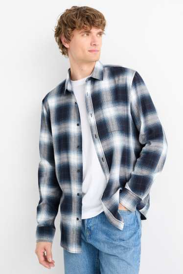 Men - Shirt - regular fit - kent collar - check - dark blue