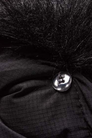 Kinder Mädchen - Daunenjacke mit Kapuze und Kunstfellbesatz - schwarz