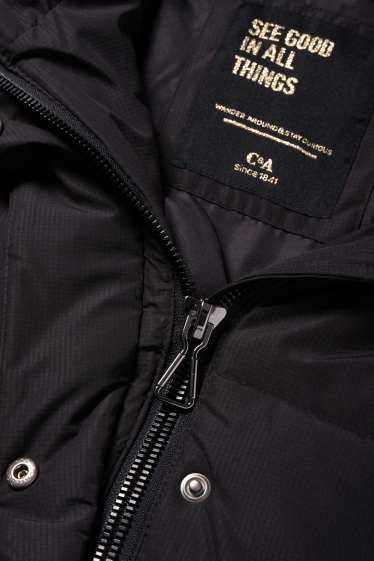 Kinder Mädchen - Daunenjacke mit Kapuze und Kunstfellbesatz - schwarz