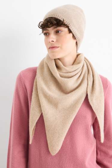 Dámské - Kašmírová čepice beanie - světle béžová