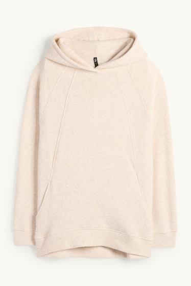 Women - Terry cloth hooded jumper - light beige