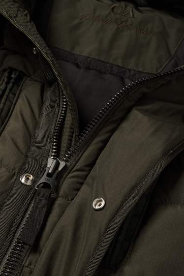 Heren - Gewatteerde jas met capuchon - donkergroen