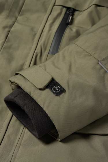 Kinderen: jongens - Regenjas met capuchon en imitatiebontrandje - gevoerd - kaki