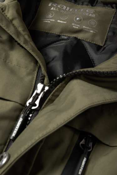 Kinderen: jongens - Regenjas met capuchon en imitatiebontrandje - gevoerd - kaki