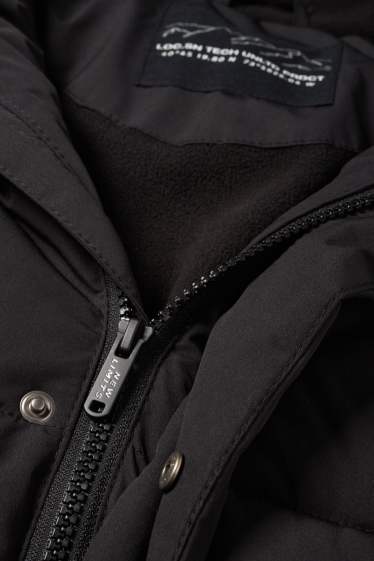 Kinder Jungen - Steppjacke mit Kapuze - wasserabweisend - schwarz