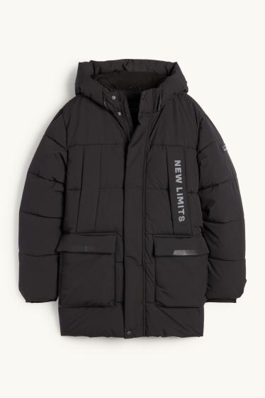 Kinder Jungen - Steppjacke mit Kapuze - wasserabweisend - schwarz