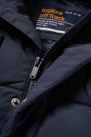 Enfants garçons - Doudoune en duvet avec capuche et garniture en imitation fourrure - bleu foncé