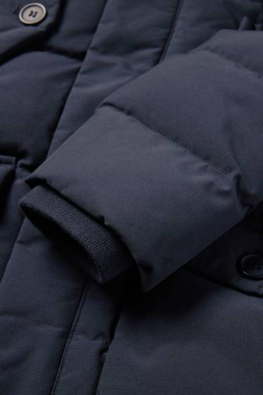 Enfants garçons - Doudoune en duvet avec capuche et garniture en imitation fourrure - bleu foncé