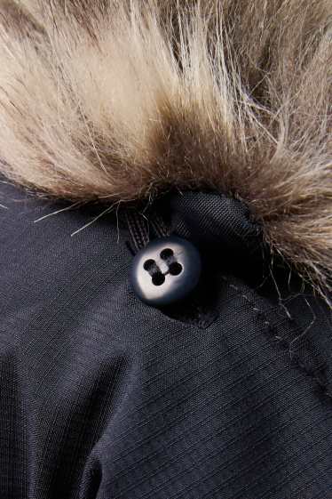 Enfants garçons - Doudoune en duvet avec capuche et garniture en imitation fourrure - bleu foncé