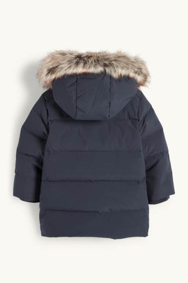 Enfants garçons - Doudoune en duvet avec capuche et garniture en imitation fourrure - bleu foncé