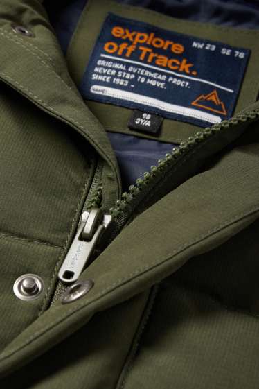 Nen - Jaqueta de plomes amb caputxa i rivet de pèl sintètic - caqui