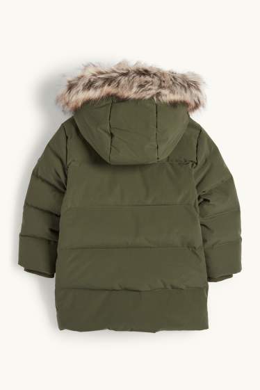 Nen - Jaqueta de plomes amb caputxa i rivet de pèl sintètic - caqui