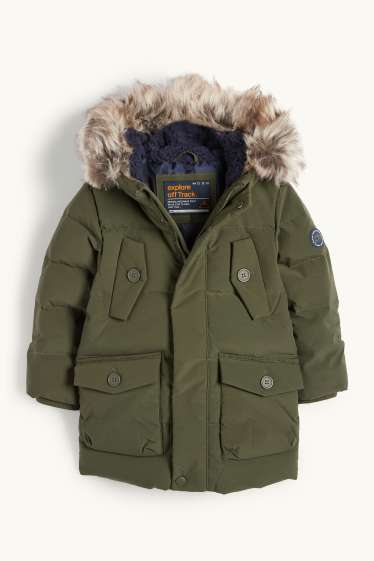 Nen - Jaqueta de plomes amb caputxa i rivet de pèl sintètic - caqui