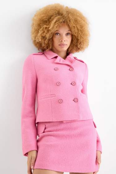 Femmes - Blazer de bureau en finition bouclé - regular fit - laine mélangée - rose
