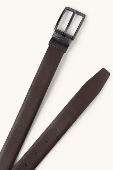 Heren - Omkeerbare riem - imitatieleer - donkerbruin