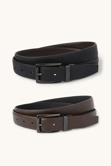 Heren - Omkeerbare riem - imitatieleer - donkerbruin