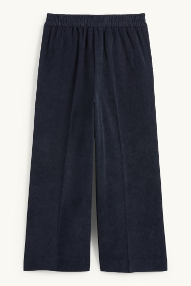 Dames - Corduroy broek - mid waist - wide leg - donkerblauw