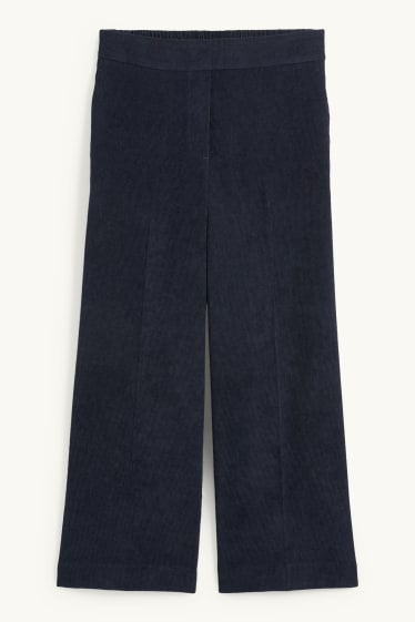 Dames - Corduroy broek - mid waist - wide leg - donkerblauw