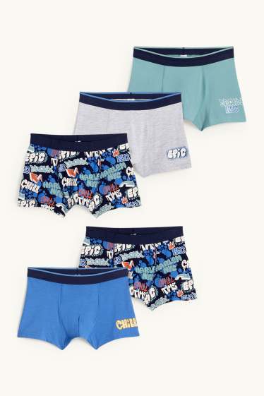Enfants garçons - Lot de 5 - graffiti - caleçons - bleu