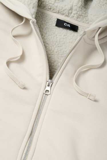 Uomo - Felpa con zip e cappuccio - foderato - beige chiaro
