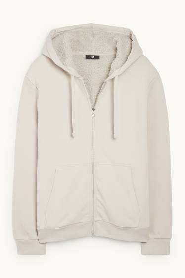 Uomo - Felpa con zip e cappuccio - foderato - beige chiaro