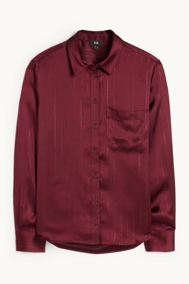 Women - Satin blouse - pinstripes - bordeaux