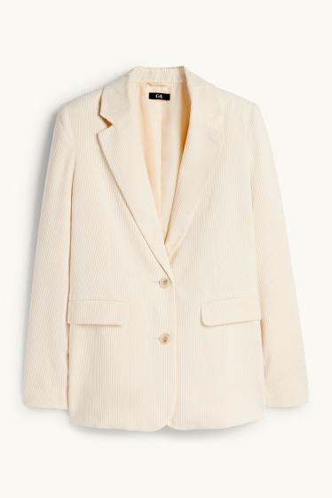 Dames - Lange blazer van corduroy - regular fit - crèmekleurig