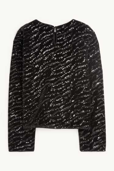 Donna - Blusa di velluto e paillettes - nero
