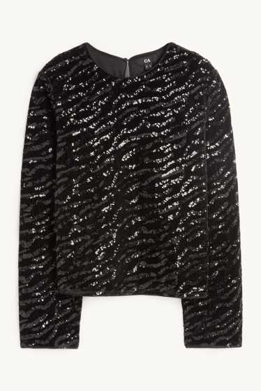 Donna - Blusa di velluto e paillettes - nero