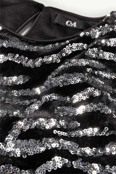 Donna - Blusa di velluto e paillettes - nero