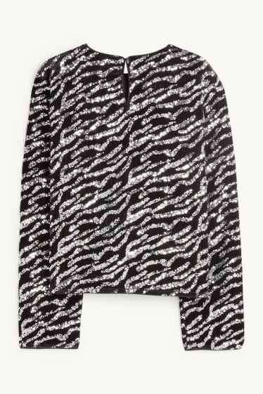 Donna - Blusa di velluto e paillettes - nero