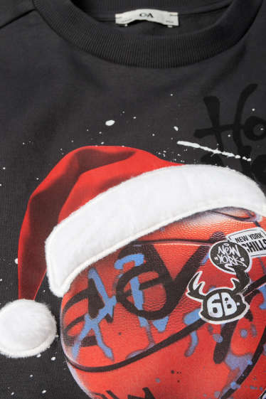 Copii - Băieți - Minge de baschet - bluză de molton cu motive de Crăciun - gri închis