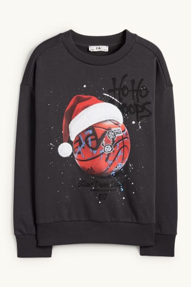 Copii - Băieți - Minge de baschet - bluză de molton cu motive de Crăciun - gri închis