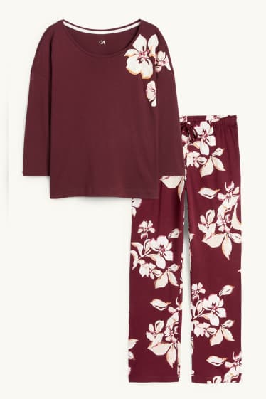Femei - Pijama - cu flori - bordo