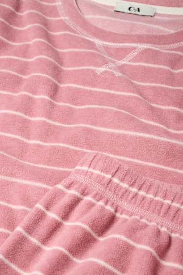 Femmes - Pyjama en polaire - à rayures - rose