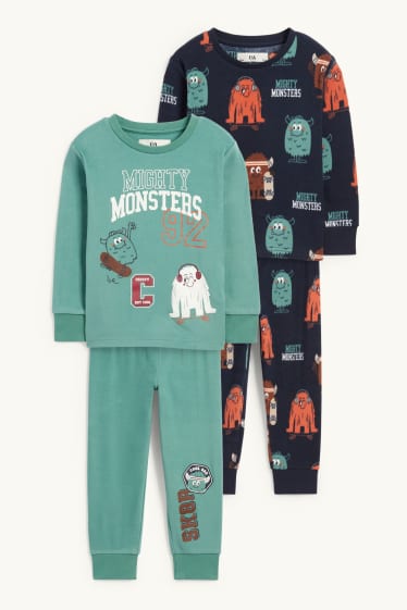 Bambini - Confezione da 2 - mostri - pigiama - 4 pezzi - verde