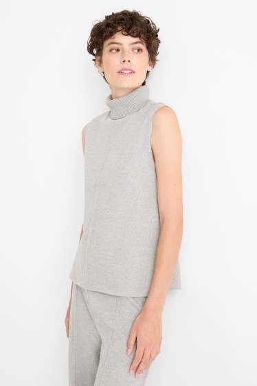 Dames - Top met rolkraag - licht grijs-mix