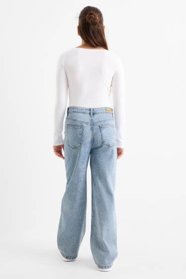 Copii - Fete - Stea - wide leg jeans cu ștrasuri - denim-albastru deschis