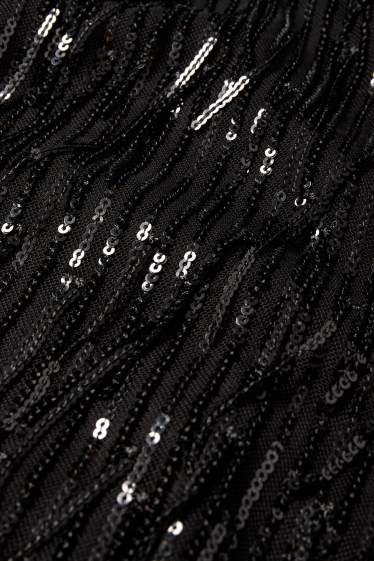 Dames - Top met V-hals en pailletten - zwart