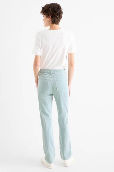 Dámské - Manšestrové kalhoty - high waist - straight fit - světle modrá