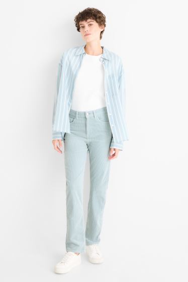 Dámské - Manšestrové kalhoty - high waist - straight fit - světle modrá