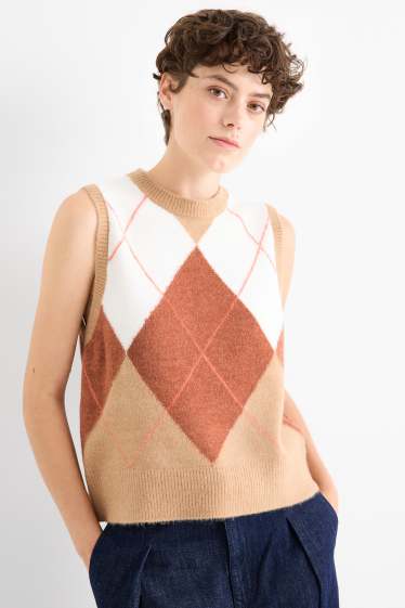 Dames - Spencer - geruit - beige