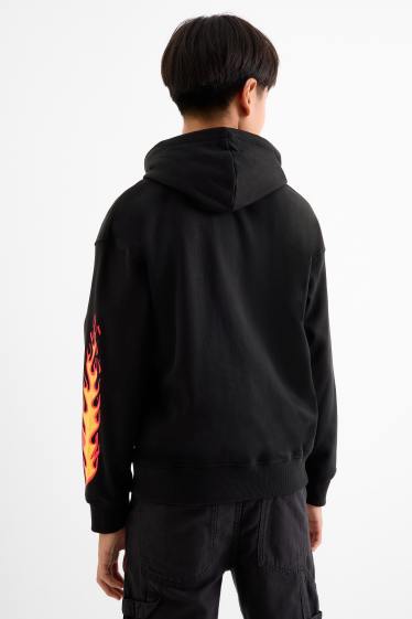 Enfants garçons - Flammes - sweat à capuche - noir