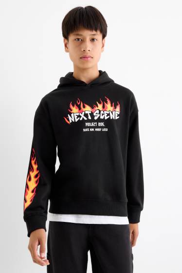 Enfants garçons - Flammes - sweat à capuche - noir